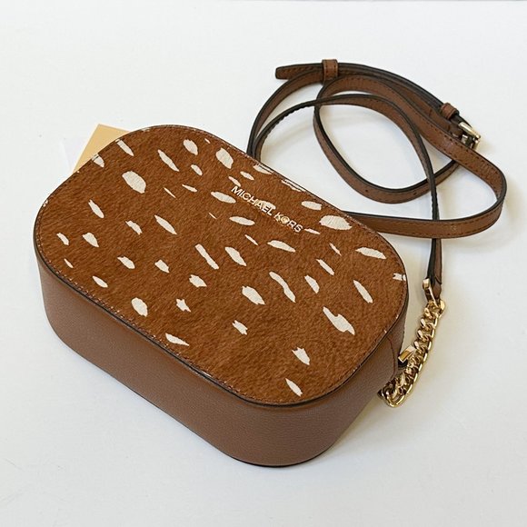 Michael Kors Rose Small Oval Camera Crossbody Bag Exotic Print Brown Multi - Picture 6 of 13